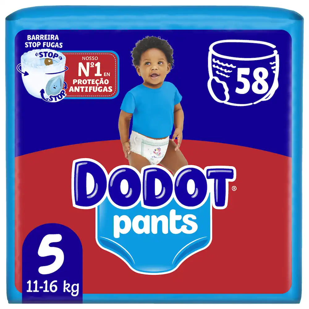 Embalagem de fraldas-cueca Dodot Pants T5, 11-16 kg, com 58 unidades