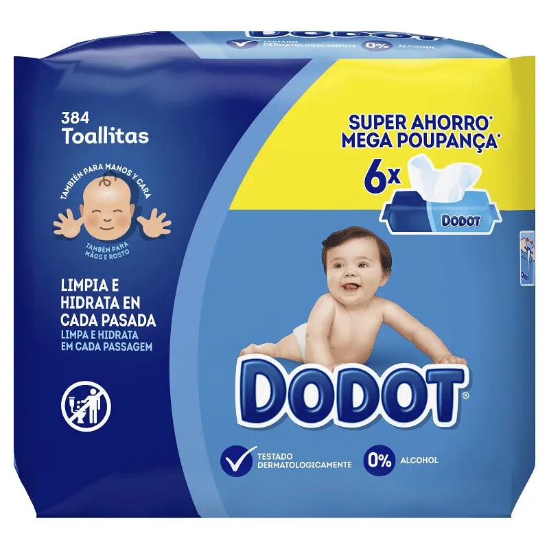 Toalhitas Dodot Azul - embalagem Super Poupança com 6 x 64 toalhitas (384 unidades)