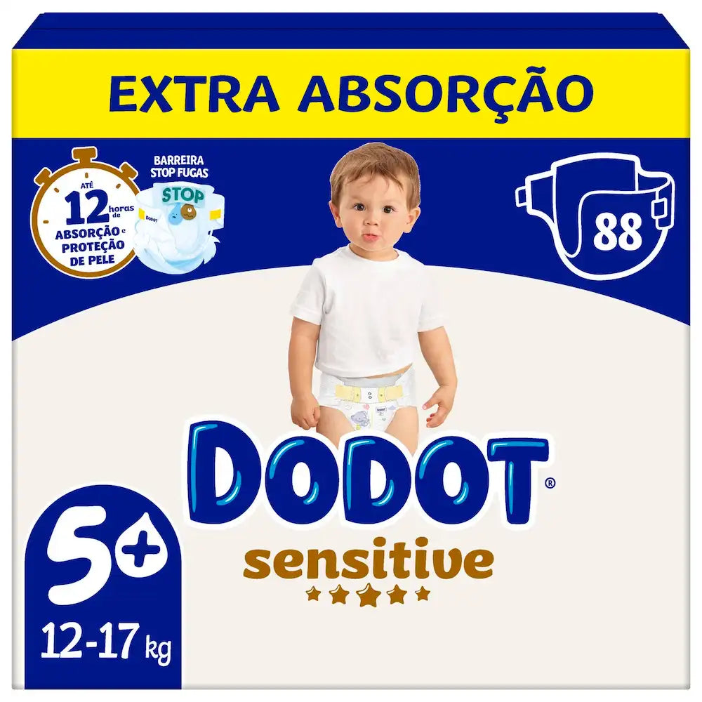 Embalagem de fraldas Dodot Sensitive T5+, 12-17 kg, com 88 fraldas