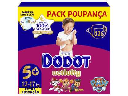 Embalagem de fraldas Dodot Activity T5+, 12–17 kg, com 126 fraldas