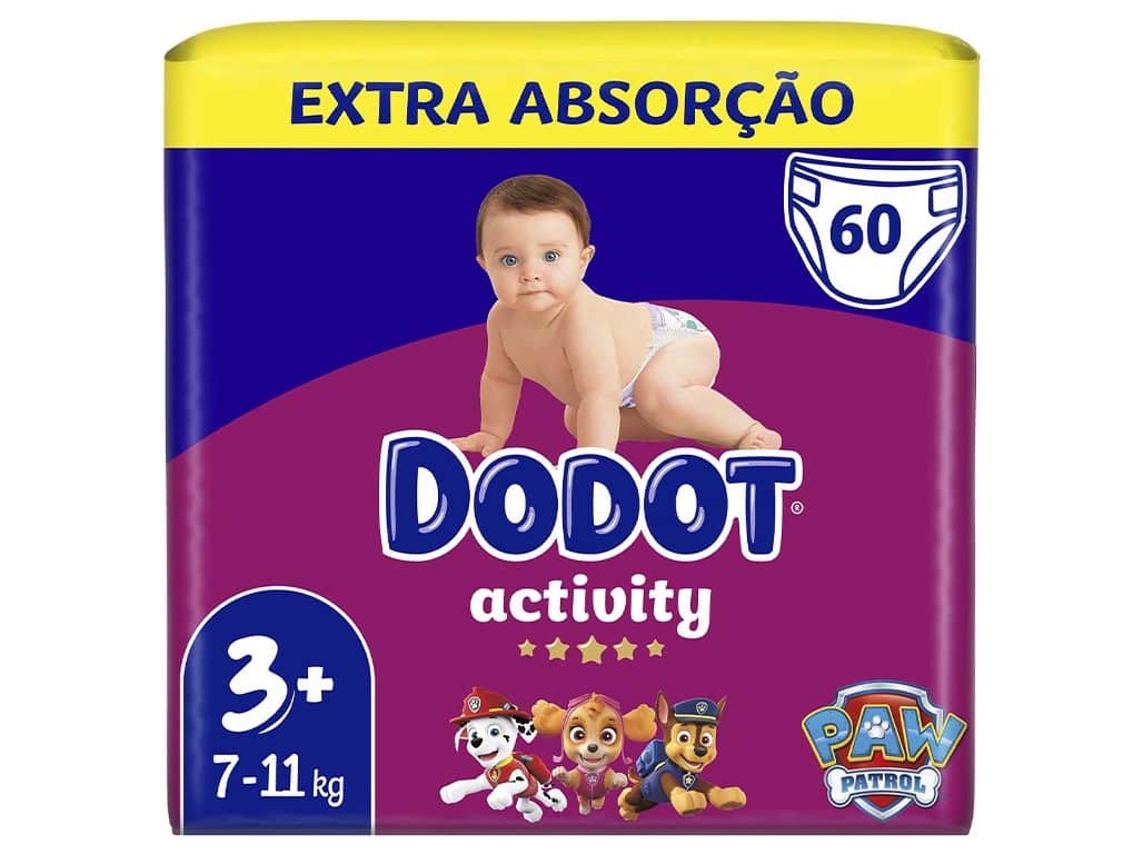 Embalagem de fraldas Dodot Activity T3+, 7–11 kg, com 60 fraldas