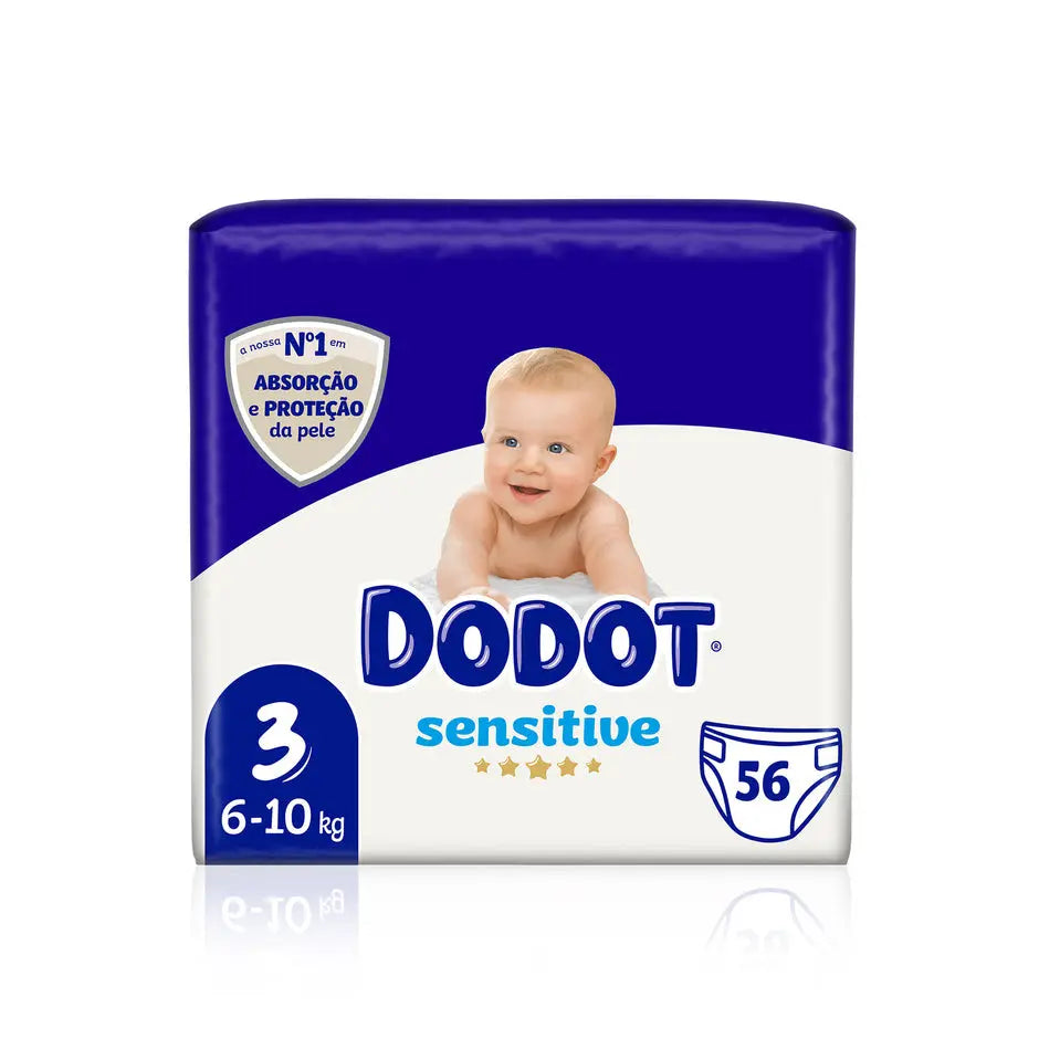 Embalagem de 56 fraldas Dodot Sensitive T3 para bebés de 6 a 10 kg