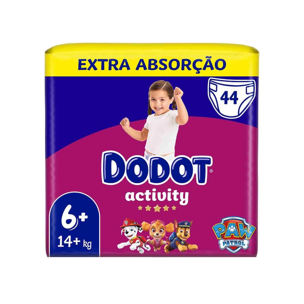 Embalagem de fraldas Dodot Activity T6+, a partir de 14 kg, com 44 fraldas