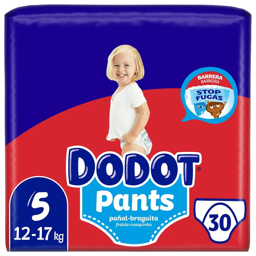 Embalagem de fraldas-cueca Dodot Pants T5, 12-17 kg, com 30 unidades