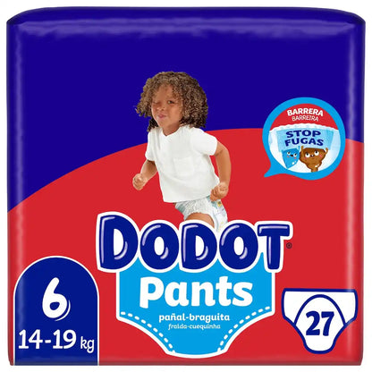 Embalagem de fraldas-cueca Dodot Pants T6, 14-19 kg, com 27 unidades