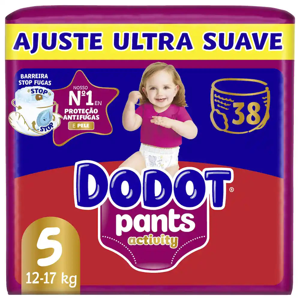 Embalagem de fraldas-cueca Dodot Pants Activity T5, 12-17 kg, com 38 unidades
