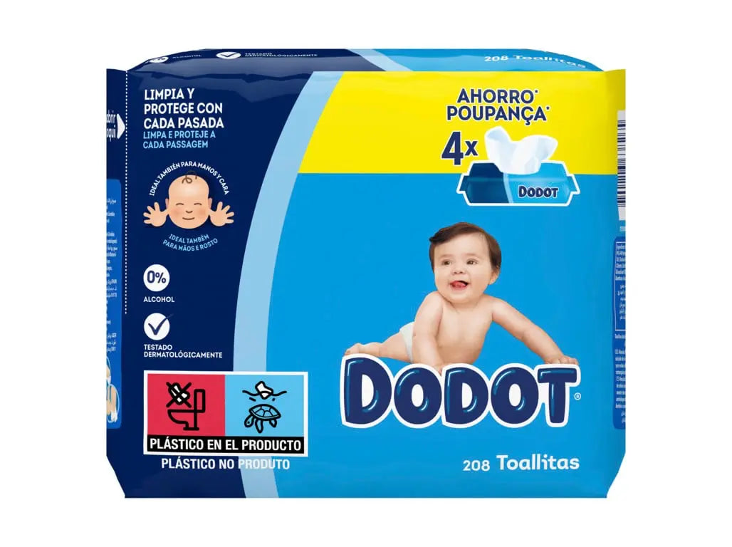 Toalhitas Dodot Azul - embalagem de 4 x 52 toalhitas (208 unidades)