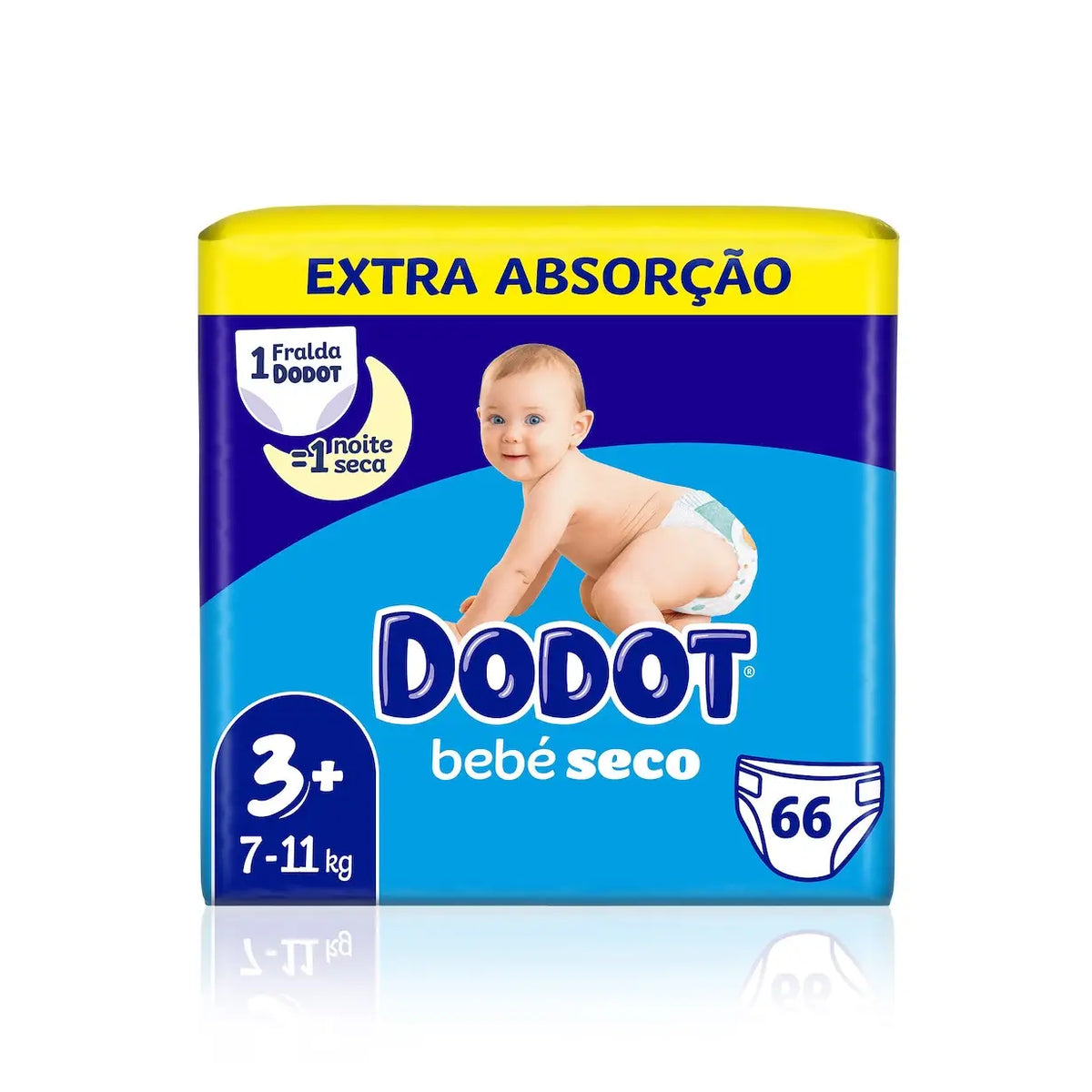Embalagem de fraldas Dodot Bebé Seco T3+, 7-11 kg, com 66 fraldas