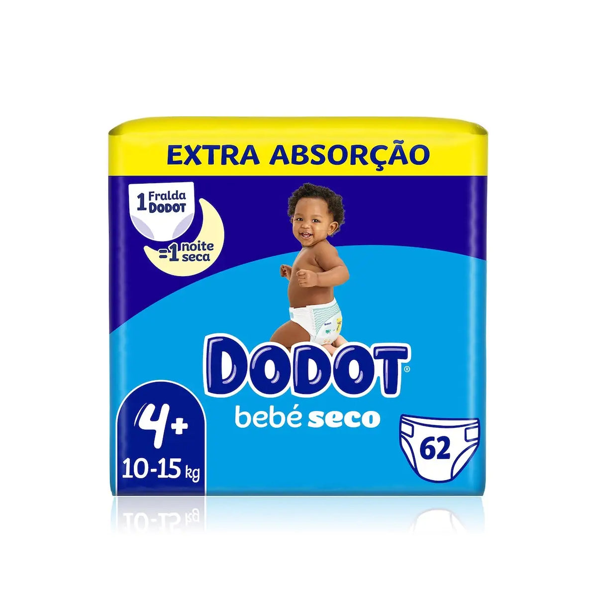 Embalagem de fraldas Dodot Bebé Seco T4+, 10-15 kg, com 62 fraldas
