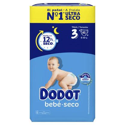 Embalagem de fraldas Dodot Bebé Seco T3, 6-10 kg, com 62 fraldas