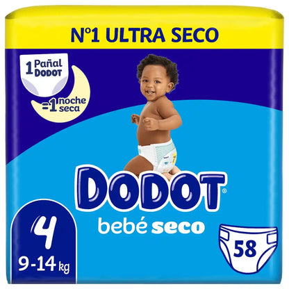 Embalagem de fraldas Dodot Bebé Seco T4, 9-14 kg, com 58 fraldas