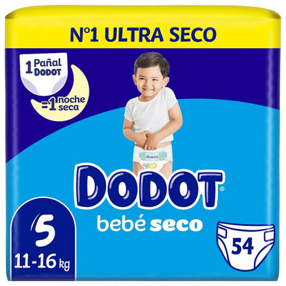 Embalagem de fraldas Dodot Bebé Seco T5, 11-16 kg, com 54 fraldas