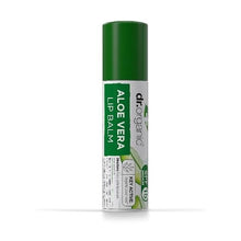 Batom Aloé Vera Bio Dr. Organic em tubo cilíndrico branco e verde com tampa verde.