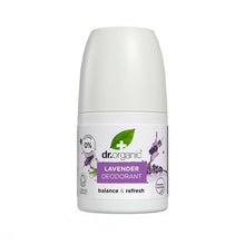 Desodorizante Alfazema Bio Dr. Organic em embalagem roll-on branca de 50 ml, com rótulo de alfazema.