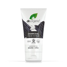 Esfoliante Facial Carvão Vegetal Ativado Bio Dr. Organic, embalagem em tubo branco de 125 ml com tampa cinzenta.