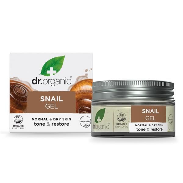 Gel de Baba de Caracol Bio 50 ml em boião transparente com tampa branca, junto à embalagem de cartão com imagem de caracol.