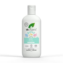 Frasco branco de 250 ml de gel de banho corpo e cabelo para bebé com calêndula, tampa transparente e rótulo com ilustrações coloridas.