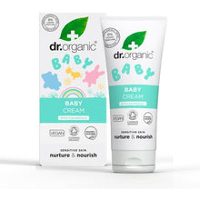 Creme hidratante de calêndula bio para bebé, 50 ml, apresentado em bisnaga branca e caixa de cartão branca com motivos florais coloridos.
