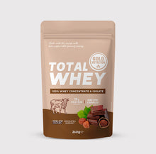 Total Whey Chocolate-Avelã Gold Nutrition 260g pó solúvel proteína whey com enzimas