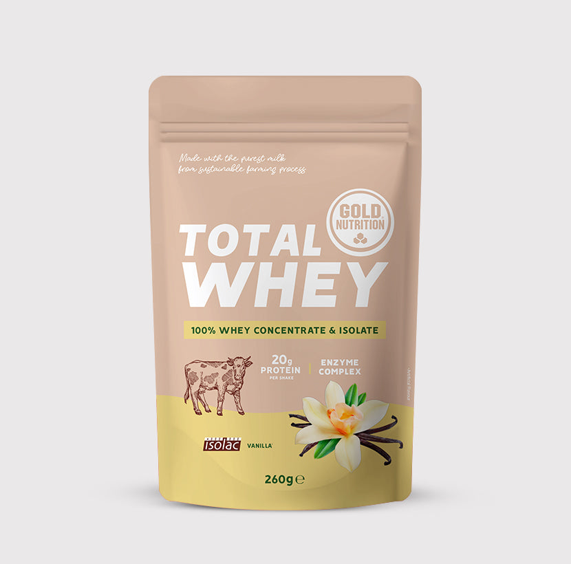 Total Whey Baunilha Gold Nutrition 260g pó solúvel proteína whey com enzimas digestivas
