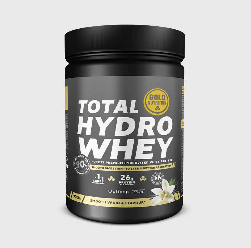 Total Hydro Whey Baunilha GoldNutrition 900g proteína whey hidrolisada premium em pó para recuperação muscular.