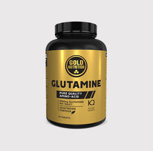 Glutamina Gold Nutrition 1000mg 90 comprimidos suplemento recuperação muscular. Frasco plástico dourado com tampa preta