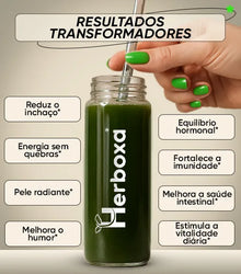 Super Greens Herboxa bebida verde preparada, suplemento com probióticos e superalimentos para apoio digestivo, energia e equilíbrio intestinal.