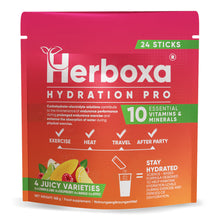 Herboxa Hydration Pro 24 sticks bebida de eletrólitos com 10 vitaminas e minerais essenciais para hidratação rápida