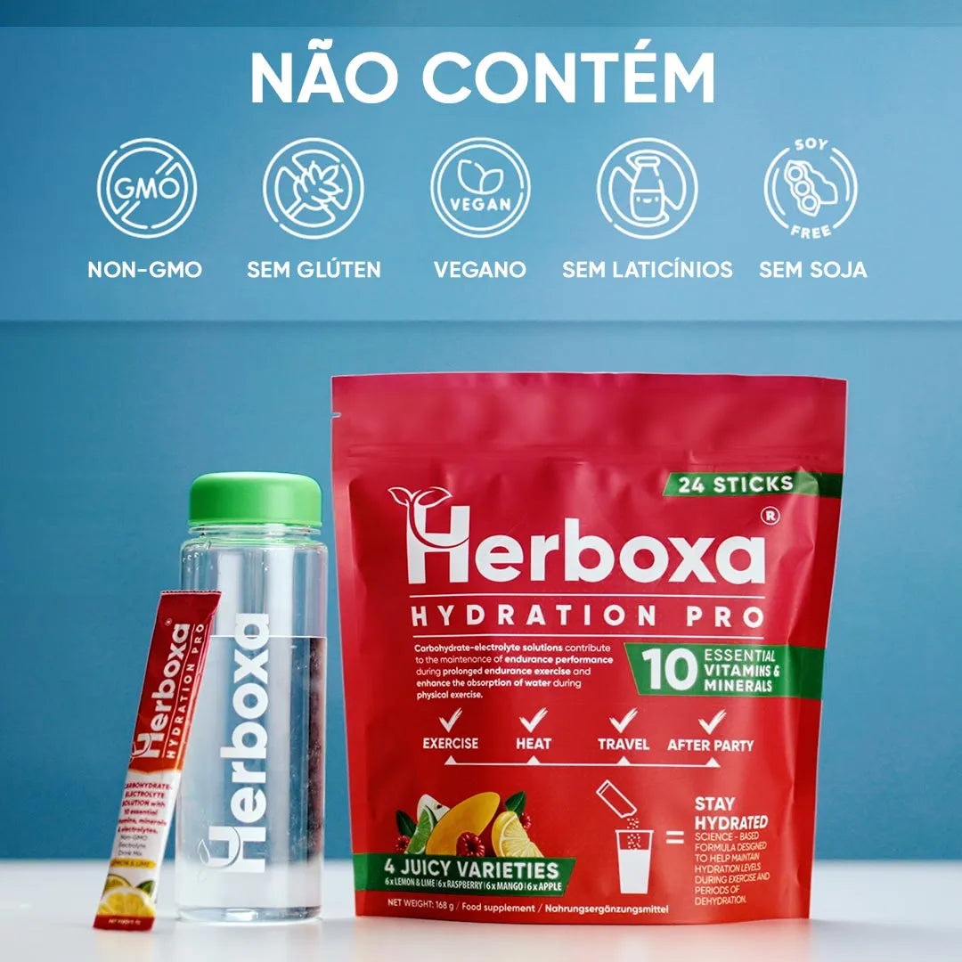 Herboxa Hydration Pro sem OGM sem glúten vegano sem lactose e sem soja