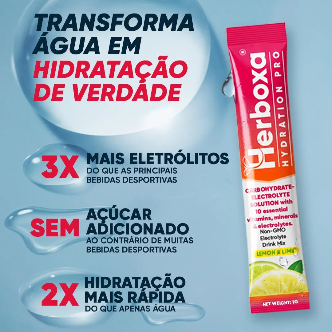 Herboxa Hydration Pro stick de eletrólitos com 3x mais eletrólitos e hidratação 2x mais rápida do que água