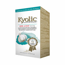 Embalagem de Kyolic One a Day 600 mg, suplemento alimentar de extrato de alho envelhecido, com 30 comprimidos.