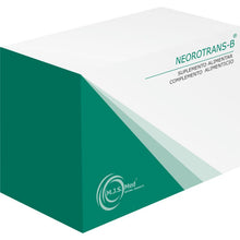 Embalagem branca e verde de NEOROTRANS-B da M.J.S. Med, suplemento alimentar em cápsulas.