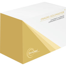 Embalagem branca e dourada de Onagra Goldmaster, suplemento alimentar da M.J.S. Med, com 60 cápsulas moles.