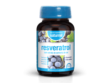 Frasco de vidro castanho com tampa e rótulo azul com indicação Resveratrol da Naturmil
