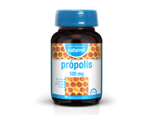 Frasco castanho de Própolis 500 mg Naturmil com tampa azul, contendo 90 cápsulas.