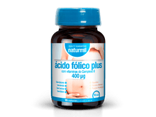Frasco de vidro com tampa azul - Ácido Fólico Plus 400 µg Naturmil com vitaminas do complexo B - 90 comprimidos