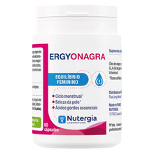 Boião branco de Ergyonagra Nutergia, suplemento alimentar de óleo de onagra, com 60 cápsulas.
