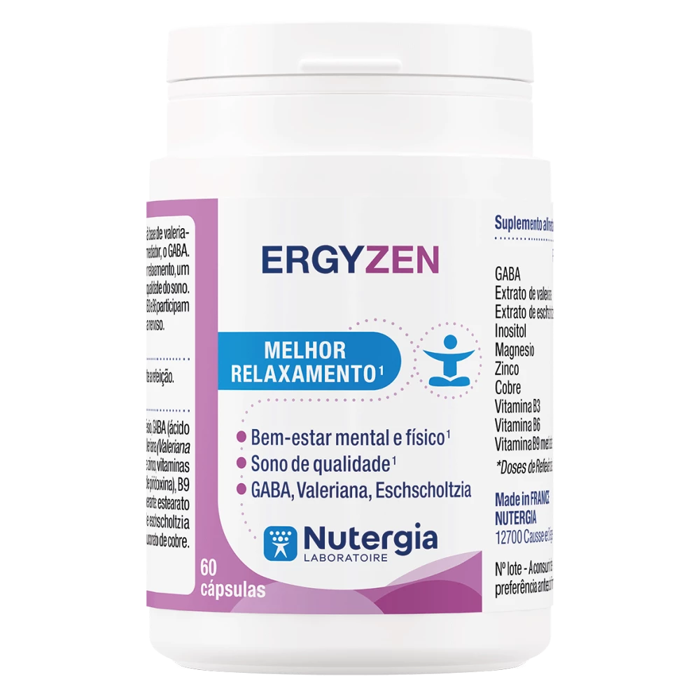 ERGYZEN Nutergia 60 cápsulas suplemento alimentar com GABA, valeriana e magnésio para relaxamento e apoio ao sono