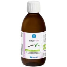 Frasco castanho de 250 ml de ERGYFEM cycle, com tampa branca e rótulo branco e lilás.