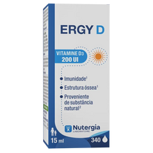 ERGY D Nutergia vitamina D3 natural em gotas para sistema imunitário, ossos e função muscular.