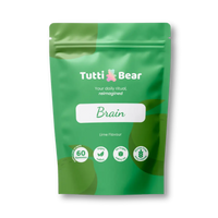 Embalagem flexível verde de Gomas Brain TuttiBear, sabor a lima, com 60 gomas vegan, sem açúcar e sem glúten.