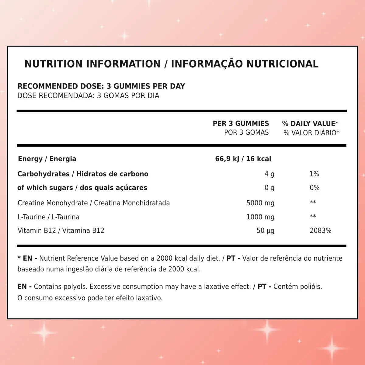 Embalagem flexível vermelha de Gomas de Creatina TuttiBear, sabor a morango, com 90 gomas, apresentada em bolsa com fecho.