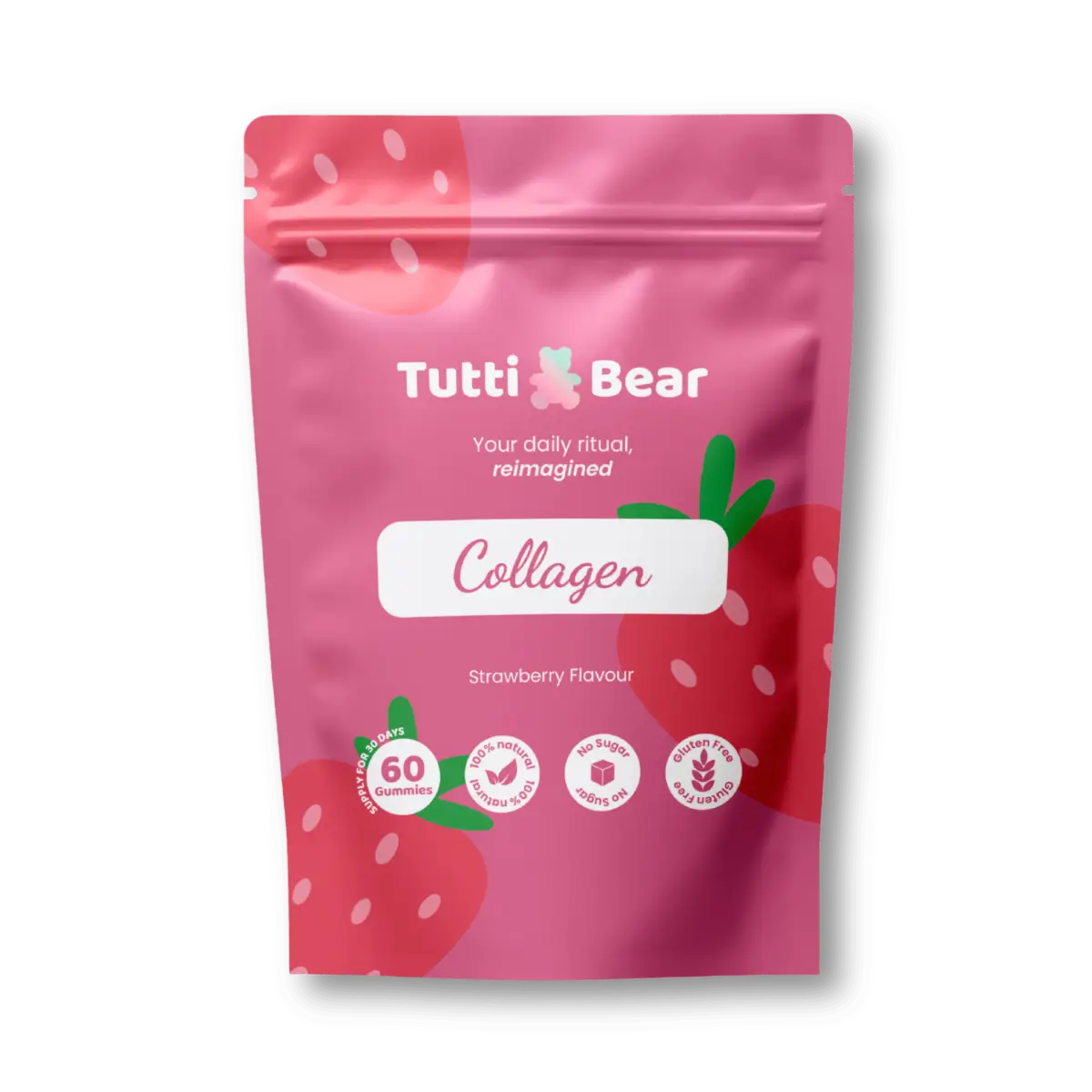 Gomas de Colagénio Tutti Bear, suplemento com colagénio hidrolisado, vitamina C, biotina e selénio, 60 gomas.