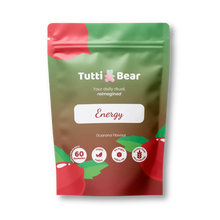 Embalagem flexível TuttiBear Energy de gomas de energia, com sabor a guaraná, contendo 60 gomas.