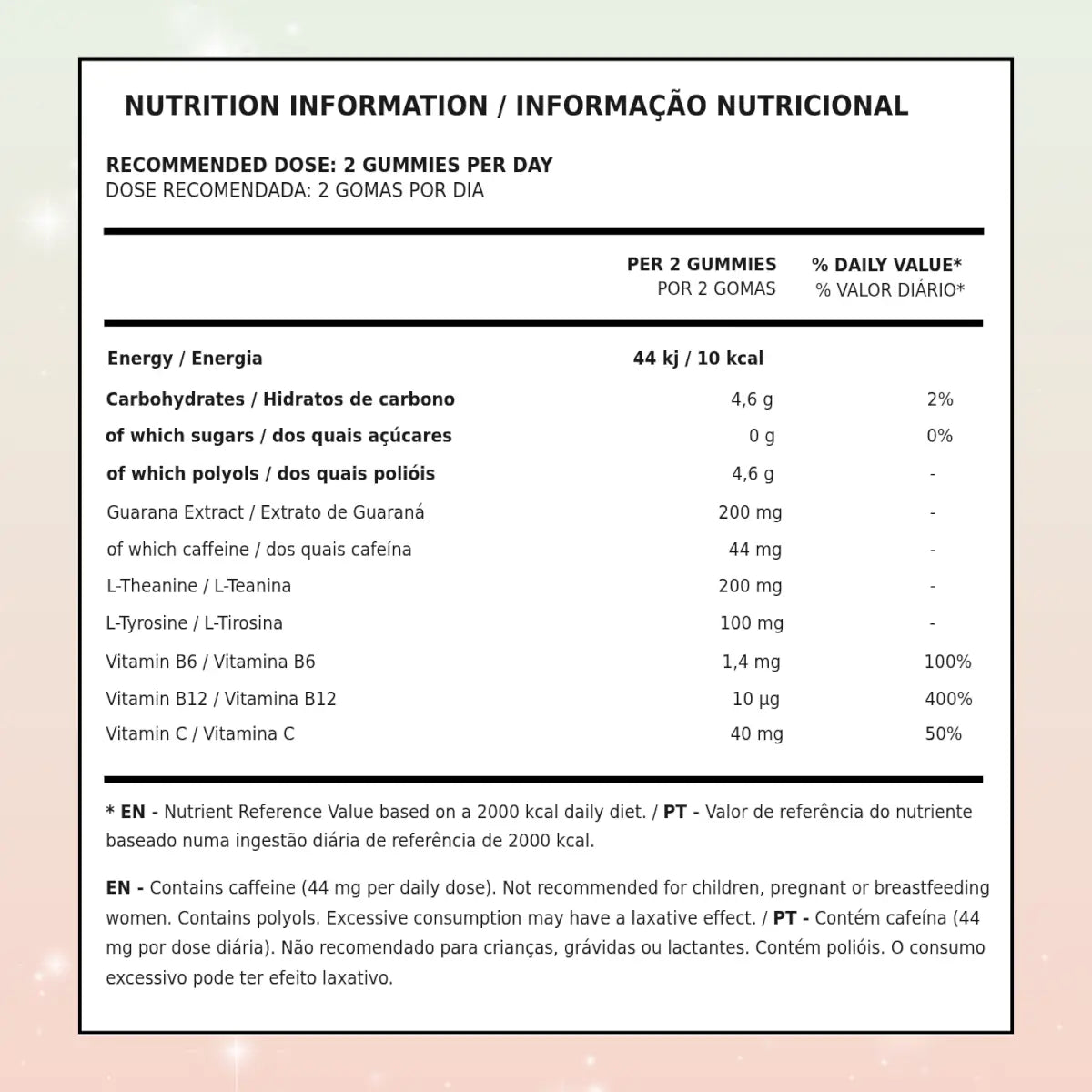 Embalagem flexível TuttiBear Energy de gomas de energia, com sabor a guaraná, contendo 60 gomas.