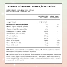Embalagem flexível TuttiBear Energy de gomas de energia, com sabor a guaraná, contendo 60 gomas.