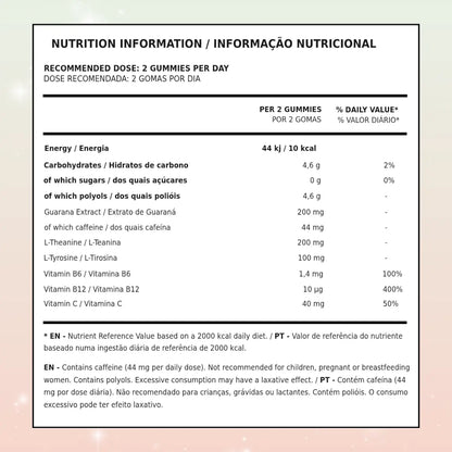 Embalagem flexível TuttiBear Energy de gomas de energia, com sabor a guaraná, contendo 60 gomas.