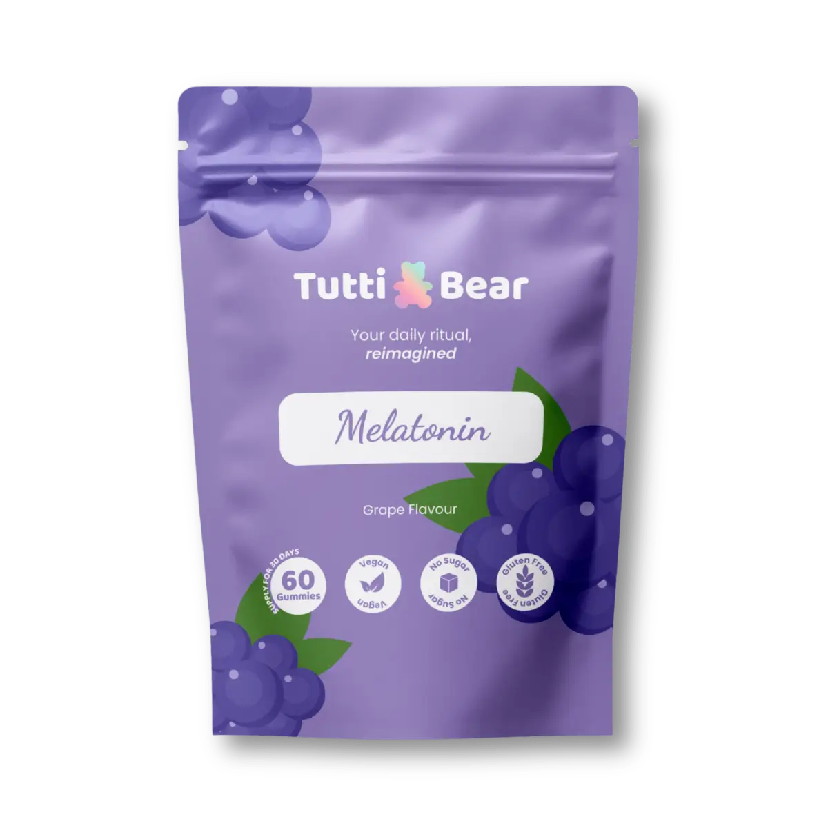 Gomas de Melatonina para Dormir TuttiBear, 60 gomas com sabor a uva
