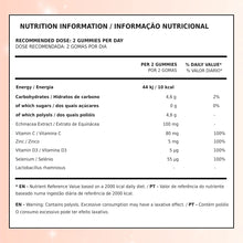 Embalagem flexível rosa e laranja de Gomas de Imunidade TuttiBear, sabor a laranja, com 60 gomas veganas.